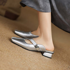 Leisure Low Heel British Style Square Head Outdoor Slippers