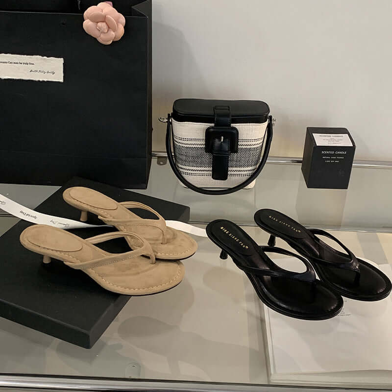 Flip-Flops Fashionable All-match Round Toe Stiletto Sandals Summer Open Toed Women's Shoes