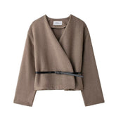 Belt V-neck Coat - Bless Charm