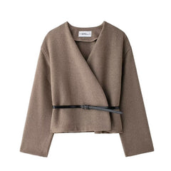 Belt V-neck Coat - Bless Charm