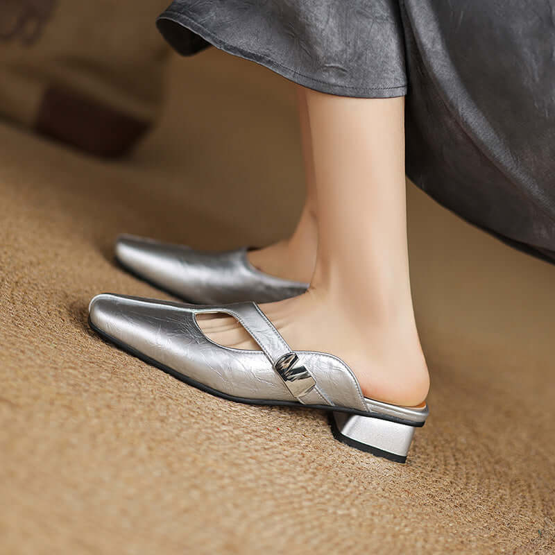 Leisure Low Heel British Style Square Head Outdoor Slippers
