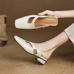 Leisure Low Heel British Style Square Head Outdoor Slippers