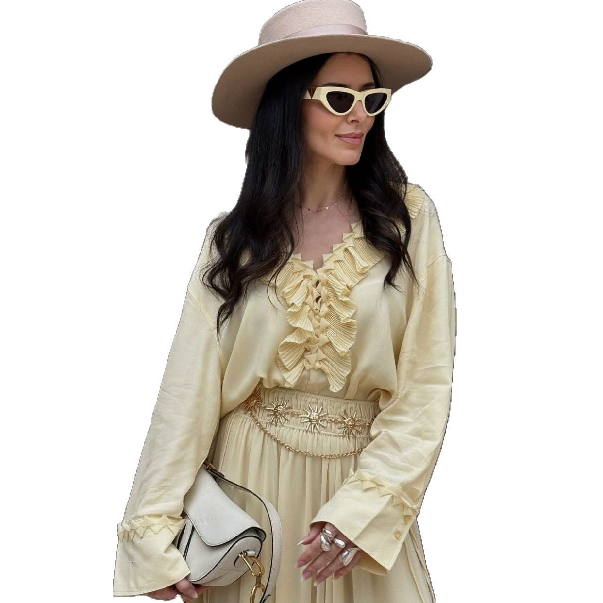 Pleated Lace Collar Top - Bless Charm