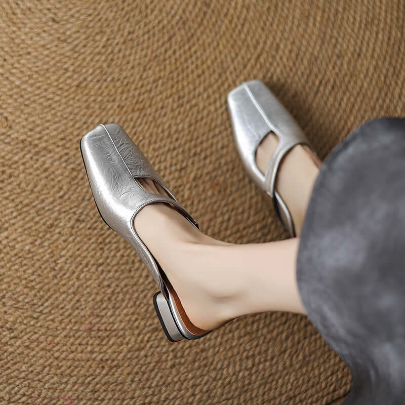 Leisure Low Heel British Style Square Head Outdoor Slippers