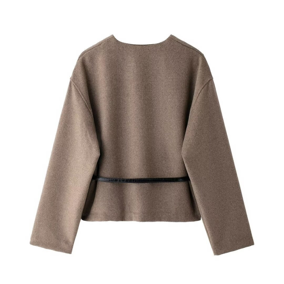 Belt V-neck Coat - Bless Charm