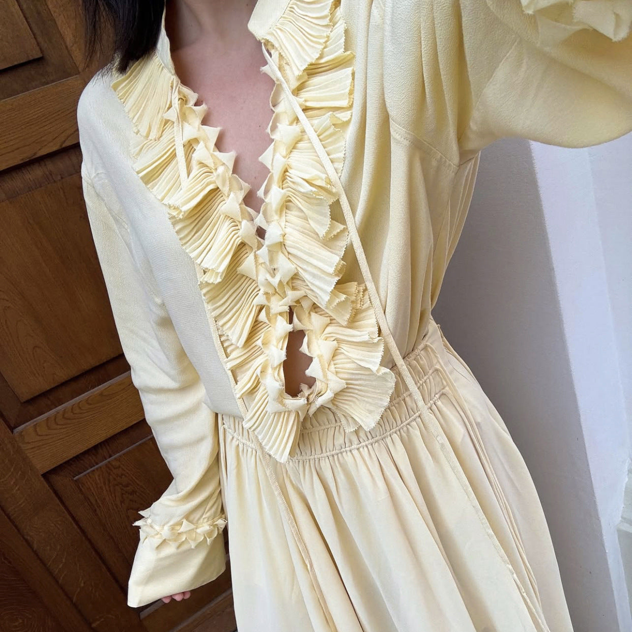Pleated Lace Collar Top - Bless Charm