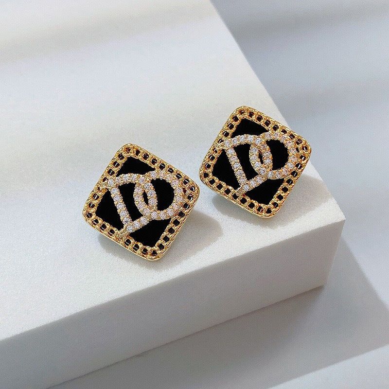 S925 Silver Needle Black Square Letter Earrings - Premium Jewellery from Bless Charm - Just $20.55! Shop now at Bless Charm