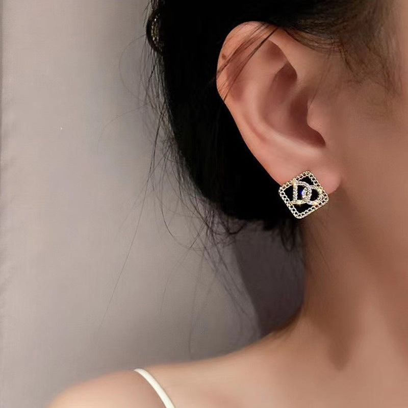 S925 Silver Needle Black Square Letter Earrings - Premium Jewellery from Bless Charm - Just $20.55! Shop now at Bless Charm