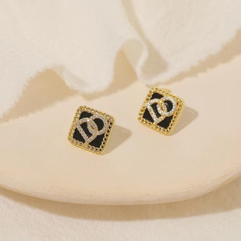 S925 Silver Needle Black Square Letter Earrings - Premium Jewellery from Bless Charm - Just $20.55! Shop now at Bless Charm