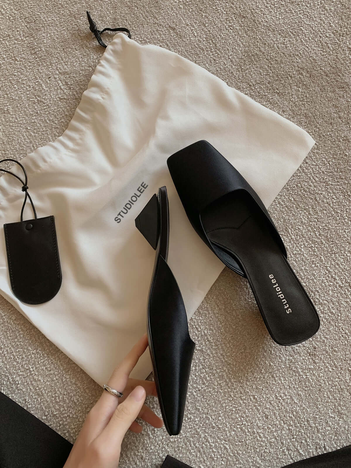 French Style Square Toe Low-cut Silk Satin Triangle Heel Muller Sandals