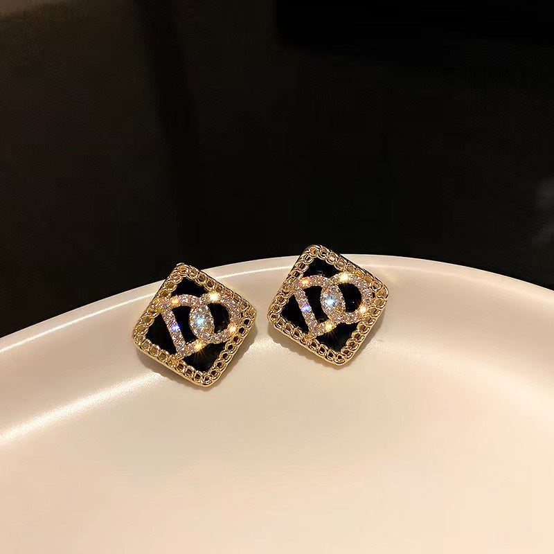 S925 Silver Needle Black Square Letter Earrings - Premium Jewellery from Bless Charm - Just $20.55! Shop now at Bless Charm
