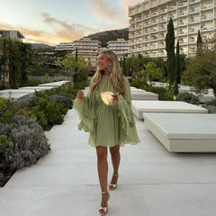 Women's Gentle Chiffon Laminated Ruffled Dress - Premium Bags from Bless Charm - Just $69.99! Shop now at Bless Charm