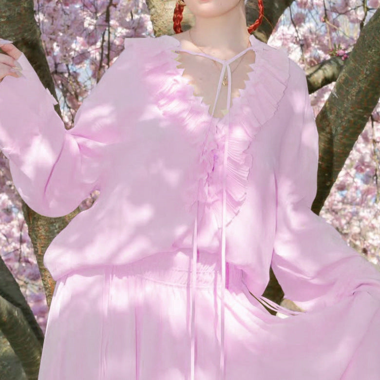 Pleated Lace Collar Top - Bless Charm